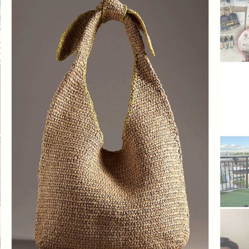 Anthropologie Woven Straw Shoulder Bag in Natural with Yellow Trim - Picture 2 of 7